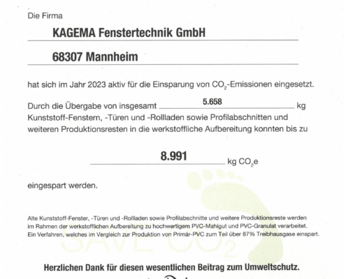 Urkunde CO2 Einsparung 2023